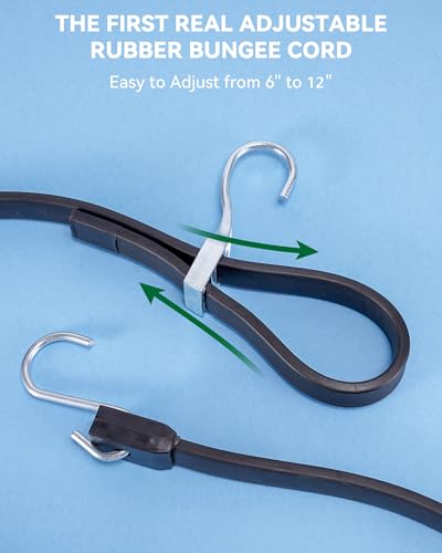 Image of Lucky Straps 12 Inch Adjustable Rubber Bungee Cords, 8 Pack, Black | Easy to Adjust from 6 inch to 12 inch, Rubber Tarp Straps with 1.9X Stretch & Crimped S Hooks for Cargo, Tarps, Van, Truck, Outdoor