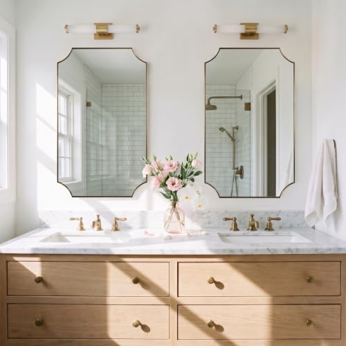 Image of MIRRORART Modern Scalloped Gold Bathroom Mirrors for Wall, 24x40'' Mirror