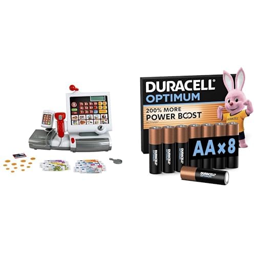 Theo Klein Caisse Enregistreuse, Clavier/Scanner, 3+ Ans, & Duracell Optimum AA 8 pcs, Power Boost
