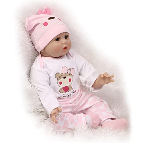 Cakunmik Reborn Baby Dolls Mädchen 22 Zoll mit offenen Augen, realistische weiche Silikon-Neugeborenen-Babypuppe, echtes… – Bild 3