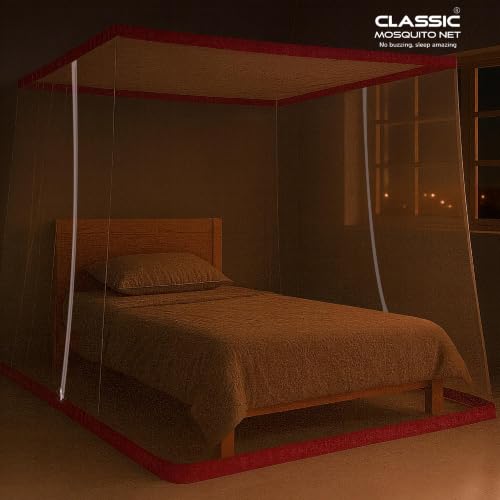 Image of Classic Mosquito Net for King Size Bed with Double Zipper | Folding Machardani | Strong Polyester Breathable Mesh 4 x 6.5 ft | Easy Entry /Exit, Lightweight, for Home, Travel & Daily use - Pink