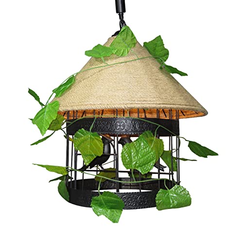 ZVALIEVYE Lámpara Colgante de Hierro Estilo Industrial Retro Gyuann, Lámpara Colgante Vintage de Cuerda de Cáñamo con Hojas de Plantas Simuladas, Lámpara Colgante Comercial para el Hogar