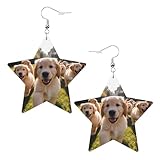Pendientes de piel con estampado de cachorros Golden Retriever con diseño de estrella, elegantes y hermosos, ligeros, colgantes para mujeres y niñas, talla única, Cuero