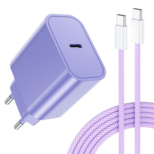 25W Caricatore Rapido USB C con 60W Cavo USB C 2M, Presa USBC Alimentatore Spina Adattatore Fast Charger Caricabatterie Caricatore for iPhone Air 17 16 15 Pro Max Plus, iPad, Samsung S25 S24