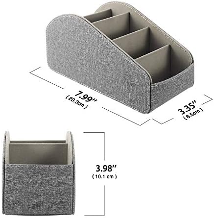 MoKo Remote Control Holder, Leather TV Remote Organizer Remote Caddy Desktop Organizer 5 Compartments for Remote Controllers, Office Supplies, Media Accessory Storage & Organizer - Dark Gray