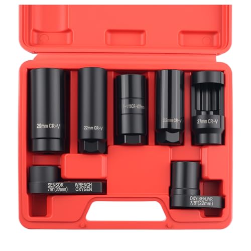 7PCS Sensor Socket Set Heavy Duty Oil Pressure Sensor Socket 22mm 27mm 29mm Side-Cut Access Automotive Tools for Removing & Install Sensors