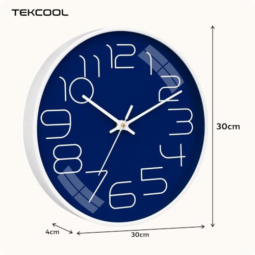 Image of TEKCOOL Plastic Digital Wall Clock 12 inch Silent Quartz Decorative Non-Ticking Classic Clock Battery Operated Round Easy to Read for Room /Home /Kitchen /Bedroom /Office /School-(Blue)'