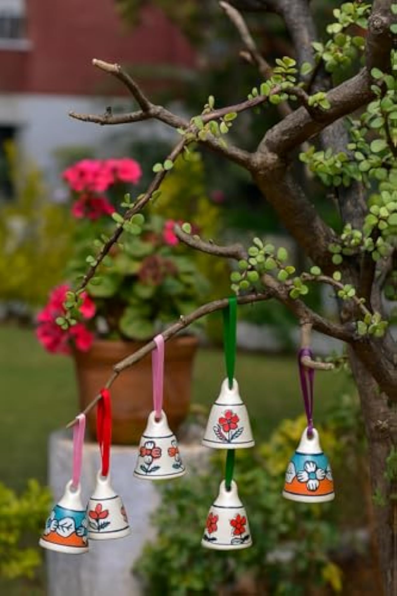Hand-Painted Ceramic Hanging Bells Set for Balcony
