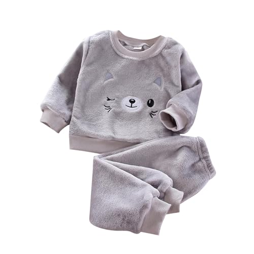 Generisch Pijamas Niños Gruesos Niños Pequeños Invierno Fuzzy Fleece Niños Niñas Coral Terciopelo Niñas Conjunto de Ropa de Hogar para Niños, gris, 6-12 meses