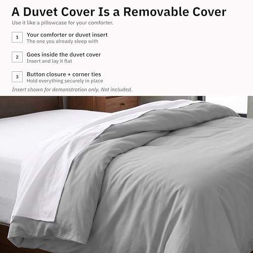 Image of California Design Den 400 Thread Count Duvet Cover Oversized King Only - 100% Cotton Sateen, Soft and Durable Bedding Duvet Cover, Button Closures, Corner Ties - Light Grey
