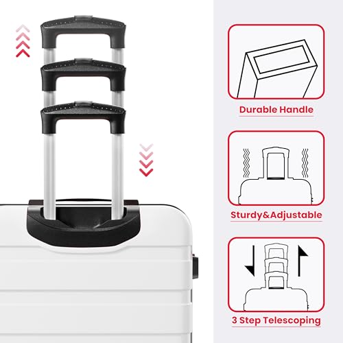 Image of AnyZip Luggage PC ABS Hardside Lightweight Suitcase with 4 Universal Wheels TSA Lock 20 24 28 Inch, White, 3 piece set (20 /24 /28), Fashion