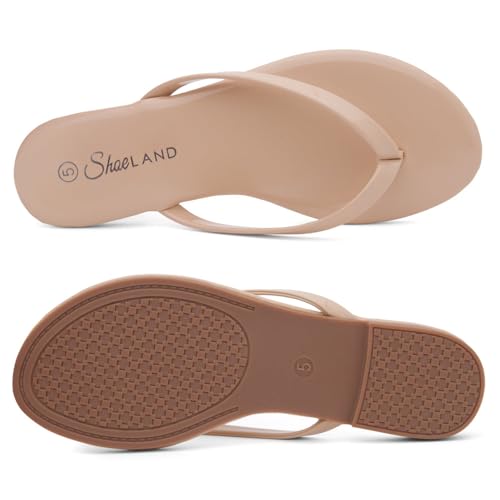 Image of Shoe Land Thong Flip Flops for Women, Memory Foam Flat Sandals, Lightweight Summer Slides, Non Slip Comfort Sandals for Beach, Travel and Everyday Wear