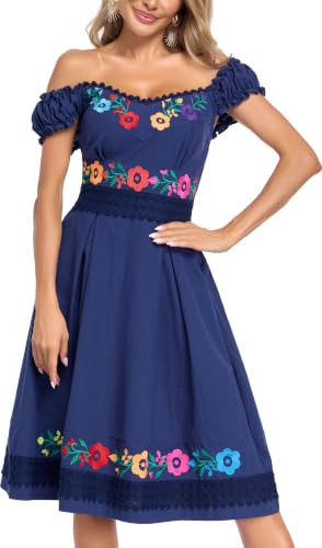 Image of Women's Mexican Dress Embroidered Causal Lace Party Dress
