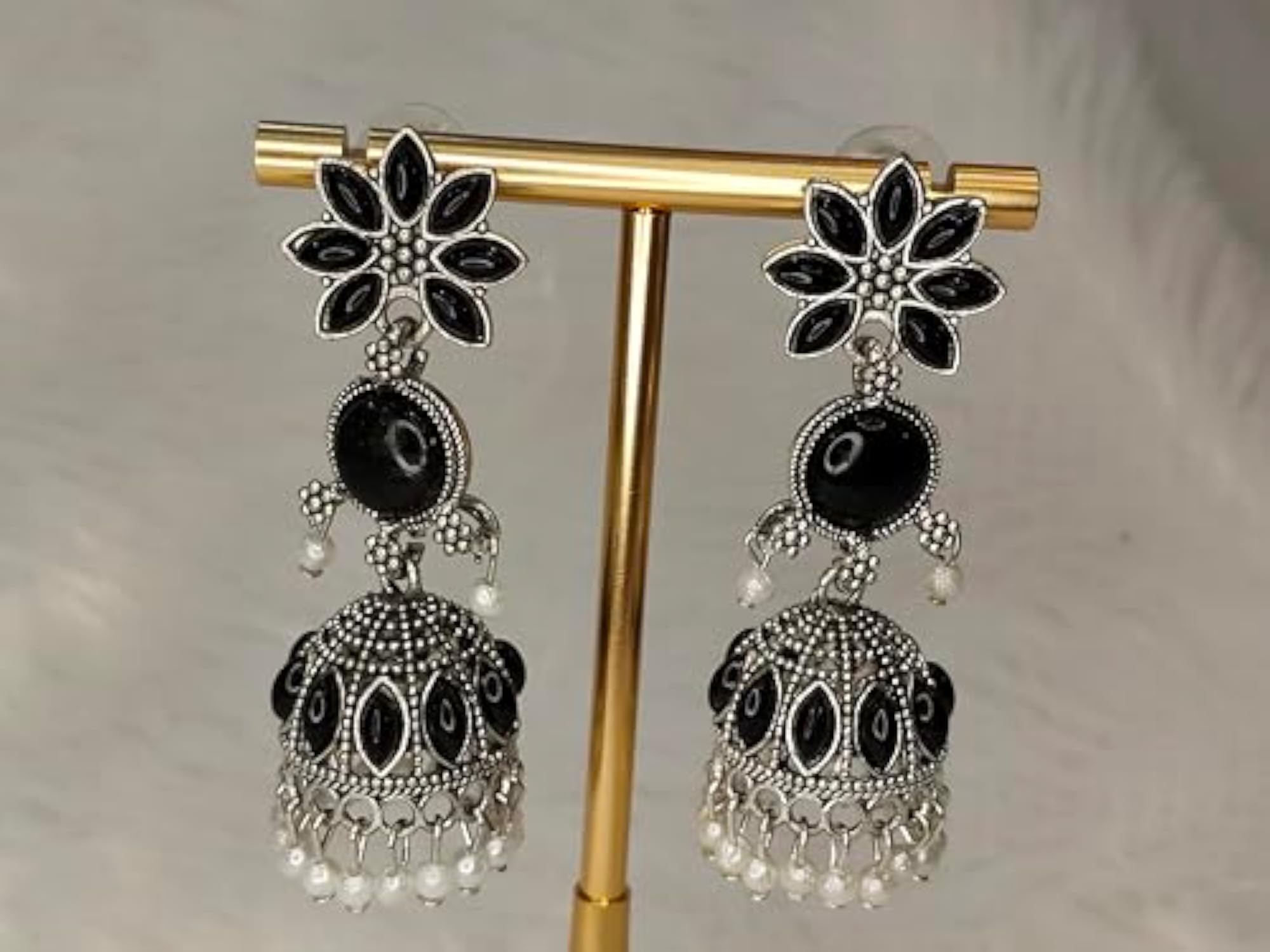 Women's Stylish Oxidised Silver Stud Earrings