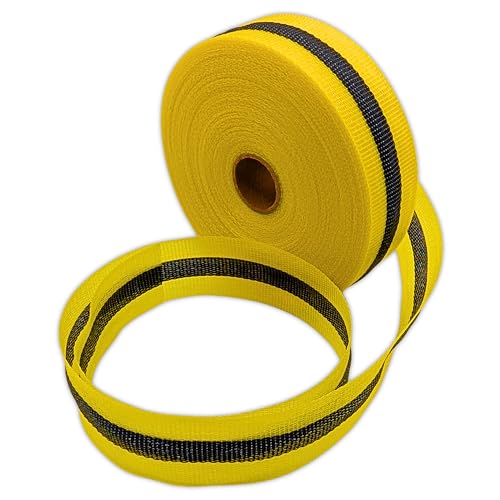 ACE Supply Woven Barricade Tape, Yellow with Black Stripe, 2 in x 150 ft - Heavy-Duty Reusable Safety Barrier Tape for Construction, Utilities, Events