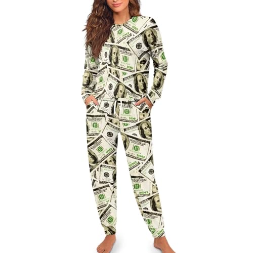 Image of Womens Lounge Set Long Sleeve Soft Pajama Sets Casual 2 Piece Pj Outfit Crewneck Sleepwear with Pockets Plus Size