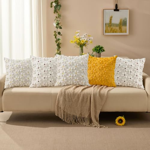 Image of DFXSZ Spring Summer Pillow Covers 16x16 inch Set of 2 White Rust Daisy | Farmhouse Decor Soft Plush Faux Fur Jacquard Throw Pillow Covers|For Spring Holiday Sofa Home Decor