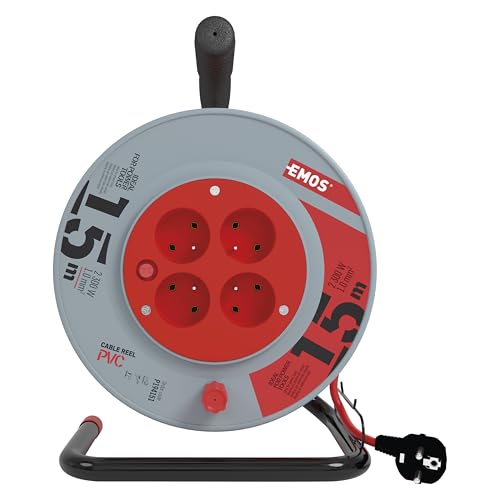 EMOS - Kabeltrommel 4x French-Steckdose, Kabellänge 15 Meter, FRENCH-Standard, PVC