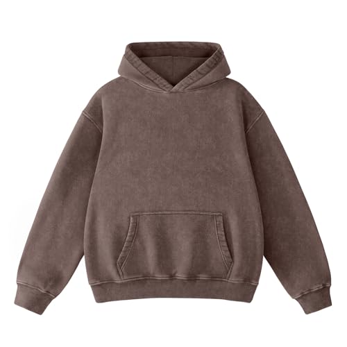 Dnzzs Acid Wash Hoodie Super Soft Sweatshirt for Mens Pullover Oversized Mens Fashion Hoodies & Sweatshirts Vintage Streetwear Brown