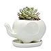 GeLive Elephant White Ceramic Succulent Planter Flower Plant Pot Window Box with Saucer Animal Decor (Mom Elephant)