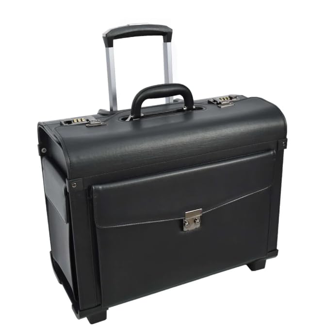Divergent Retail Valise de pilote à 2 roulettes en simili cuir léger Noir