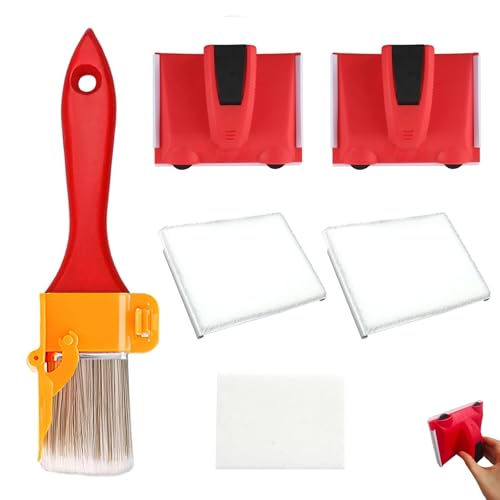 6 PCS Paint Edger Tool Set Cutting in Paint Brush with Red Handle Durable Cutting in Tools for Painting with 2 Replacement Pads and 1 Sponge Paints Edger for Cutting in Edging Paints Brush