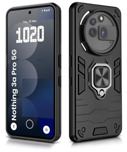 Image of WOW IMAGINE Shock Proof Back Case Mobile Cover for Nothing Phone 3a Pro | Back Cover Case (Tough Armor | Hybrid PC + TPU | Ring Holder & in-Built Kickstand | Black)