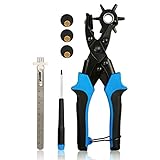 LIFEGOO Leather Hole Punch Tool for Belts Revolving Puncher Plier Kit Includ Ruler,Screwdriver, Brass Pad Heavy Duty Rotary Hole Puncher for Bags, Shoes, Fabric, DIY Home Craft Projects etc …