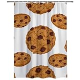 Duschvorhang mit Keks-Dessert-Druck, waschbar, wasserdicht, für Badezimmer, Nassraum, WC, waschbar, langlebig, mit 12 Haken, Polyester-Stoff, Vorhänge, Badezimmer, 170 x 180 cm