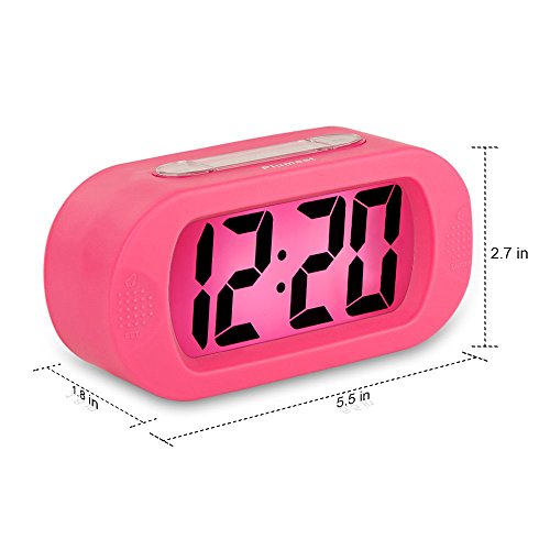 Image of Plumeet Kids Alarm Clock Large Digital LCD Travel Alarm Clocks with Snooze and Night Light - Ascending Sound and Handheld Sized - Best Gift for Kids (Pink)