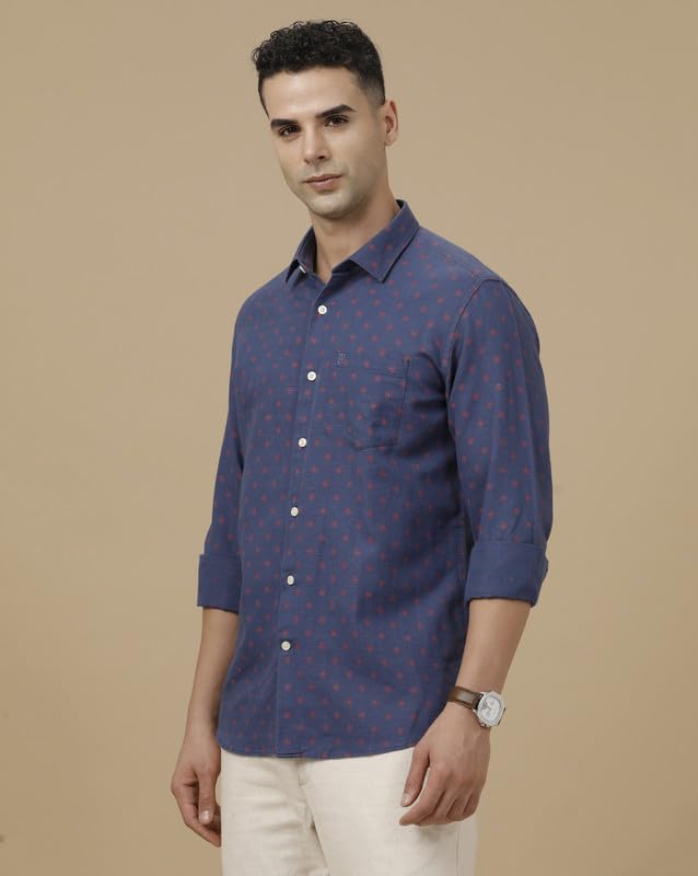 Image of Linen Club Men's Linen Rich Printed Contemporary Fit Full Sleeve Casual Shirt