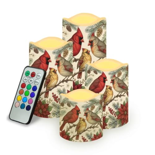 Image of Cardinal Holly Color Changing Electric Candles, 4 Pack
