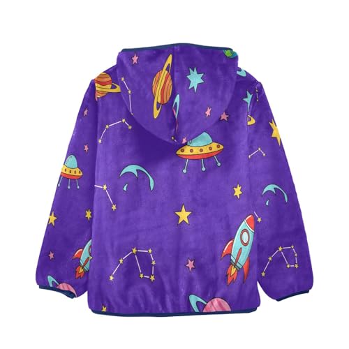 Space Themed Cartoon Pattern Print Toddler Fleece Jacket Girl Boys Hooded Fleece Jacket Coat2