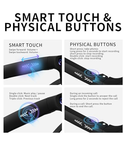 Image of Smart Camera Glasses - 8MP HD Camera and Bluetooth Audio, 1080P Video& Photo, Record, Translation, AI Assistant, Object Recognition, Music&Call, 1*Sunglasses Lenses