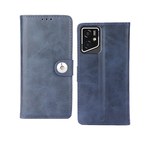 Image of amazon basics Lava Yuva Star 2 5G Flip Cover | Card Pockets Wallet & Stand | Flip Cover for Lava Yuva Star 2 5G (Blue Button)