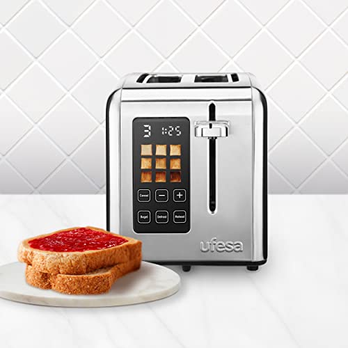 Foto von Ufesa Digital Future Toaster Edelstahl mit 2 Scheiben, 950W Leistung, 9 Bräunungsgrad für Brot und Bagel, Touchscreen, Auftaufunktion, Inox-bildschirm