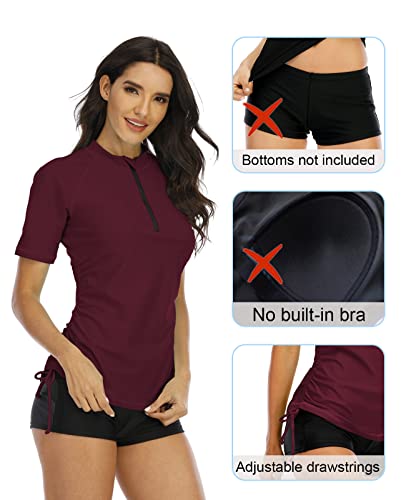 Halcurt Womens Rash Guard Short Sleeve Swimsuit Diving Shirt Swim Top Burgundy Xl #TOP3