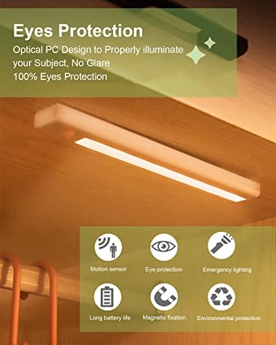 Helcona Under Cabinet Lights, 2 Pack Motion Sensor Lighting LED Closet Lights Night Light Battery Powered Wireless Wall Lamp Stick on Anywhere for Wardrobe,Stairs,Hallway,Kitchen Warm White (WE-1)