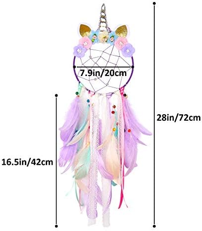 Beinou Unicorn Dream Catcher Colorful Feather Dream Catchers Handmade Flowers Dream Catchers DIY Dream Catcher for Girls Kids Nursery Bedroom Wall Hanging Decoration Blessing Gift