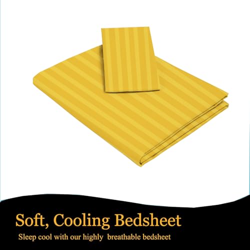 Image of 220 Glace Cotton 1 Single Bedsheet with 1 Pillow Cover (90X60 Inch) Yellow