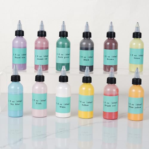 Deouss Set of 12 Ceramic Underglaze Paint Colors for Clay, 2 fl oz/60 ml, 12-Color Underglaze Set, Assorted Colors for Ceramic and Pottery Painting, Ideal for Art Projects