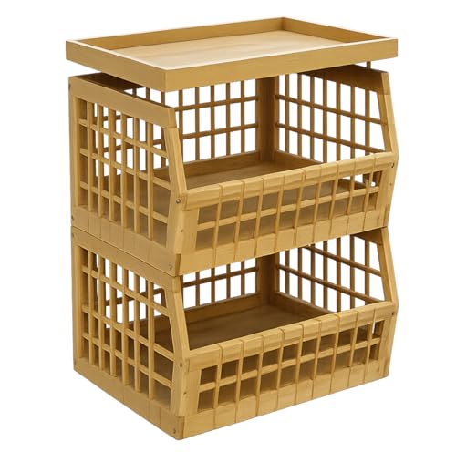 altCooking Hub Bamboo Storage Bin - Large Multipurpose, Stackable Open