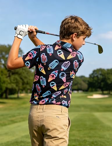 Cuddomper Boys Polo Hawaiian Shirt Size 11-12 Neon Ice Cream Short Sleeve Golf Shirts Performance Dry Fit Tops for Active Casual — view 2
