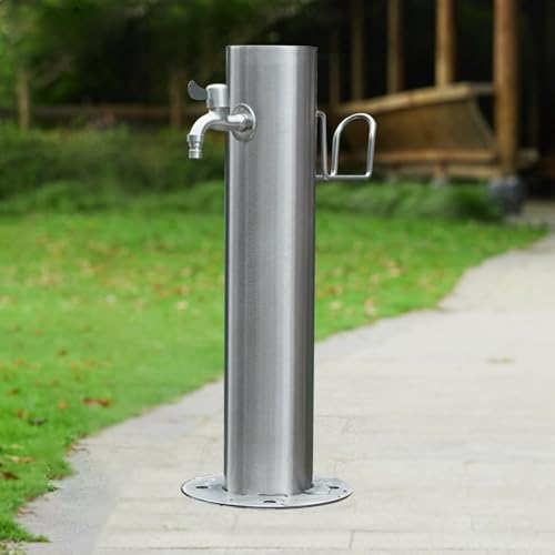 Columna de agua de jardín al aire libre con grifo, soporte de manguera independiente para riego y fuente decorativa