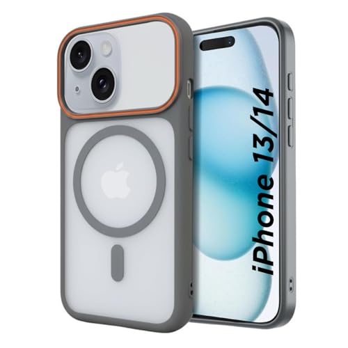 Image of AIBEX Magnetic Compatible Shockproof Case for iPhone 14 /13 - Slim Protective Back Cover with Camera Lens Protection, Strong Magnetic Support, Anti-Slip Grip, Military Grade Drop Protection - (Grey)