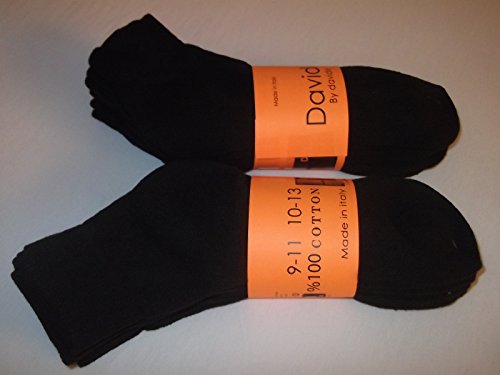 davido Mens socks ankle/quarter made in Italy 100% cotton 8 pairs black size 9-114