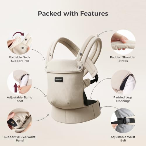 Image of Momcozy Baby Carrier - Ergonomic, Cozy and Lightweight Carrier for 7-45lbs, Effortless to Put On, Ideal for Hands-Free Parenting, Enhanced Lumbar Support, Purehug, Extended Fit (45 inch-69 inch Waist), Khaki