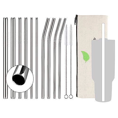Vzaahu 12-Pack Reusable Stainless Steel Natural Metal Straws With Case And Brush - Eco Friendly Long Drinking Straws For 20 24 30Oz Yeti Tumblers Mason Jar Dishwasher Safe #TOP23