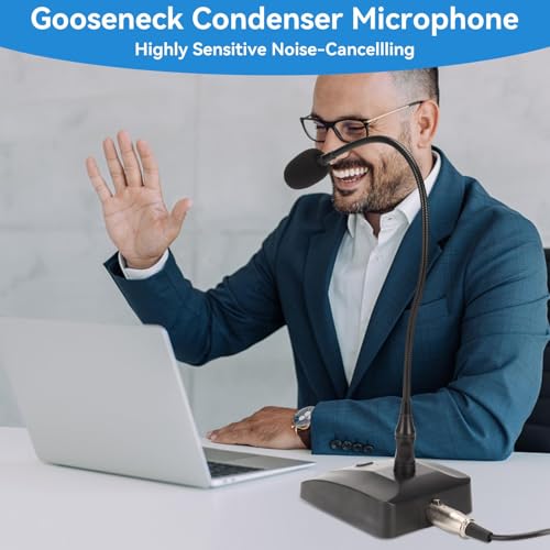 Cyrank Gooseneck Condenser Microphone, 6.35mm Wired Microphone with Mute Button Desktop Microphone Computer Mic Podium Microphones Desktop Paging Mic Corded Voice Mic for Meetings Lectures Recording