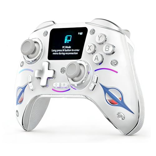 Multi-Function Wireless Pro Controller with Interactive Screen,for Switch/PS4/PC/Android/iOS/SteamDeck, 4 Programmable Buttons, Turbo, 6-axis Gyro, Dual Vibration, RGB Lighting, Hall Effect Joystick Trigger, 1200mAh battery